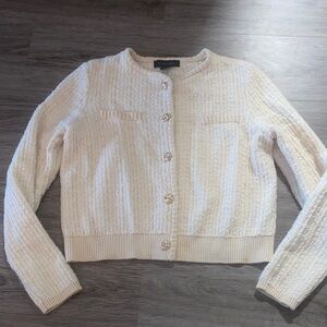 Tahari Ivory Textured Knit Cardigan